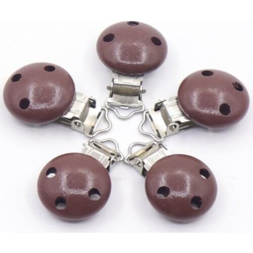 Uxdxu 5-piece brown wooden teether dummy clip (2.9 * 4.6 cm) Diy pacifier clip baby care accessories can chew clip baby teether
