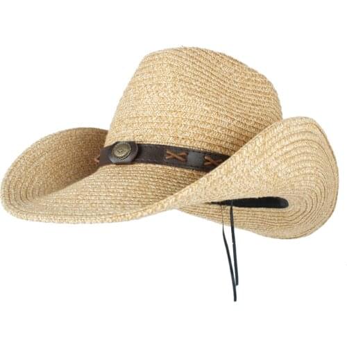 Womens Mens Summer Straw Beach Wide Brim Cowboy Western Cowgirl Hat Sombrero Hombre Beach Cowgirl Jazz Sun Hat