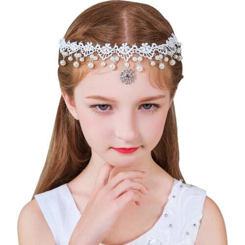 In Stock Rhinestone Pearls Wedding Flower Girl Tiara Headband Kids Party Crown Headpieces