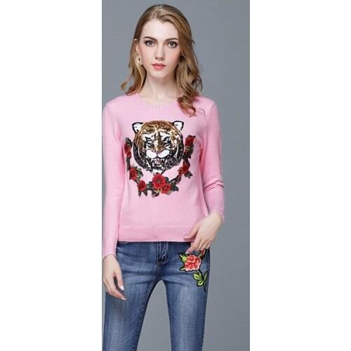 2018 Rushed Women Sweaters And Pullovers Jumper Pullover Poncho Embroidery Tiger Head Flower Sweater Neck Knitting Woman Tide