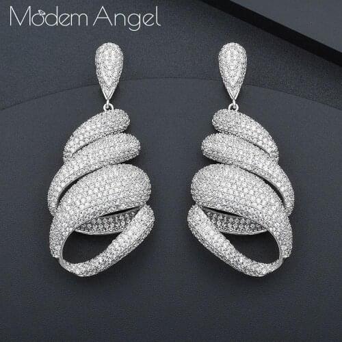 ModemAngel Zircons Elegant Design Cubic Zirconia Crystal Long Pearl Drop Earring Vintage Jewelry for Women Wedding brincos para