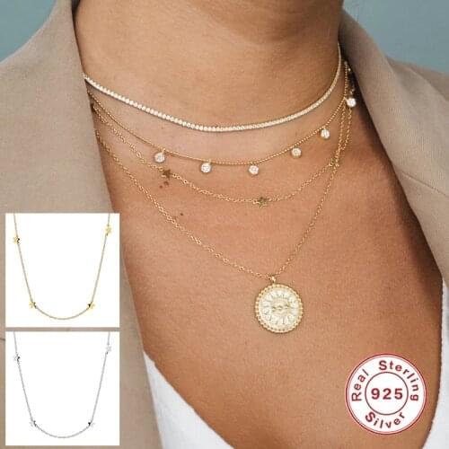 Aide 925 Sterling Silver Gold Minimalist Stars Pendant Choker Chain Necklace for Women Party Wedding Fine Jewelry Birthday Gift