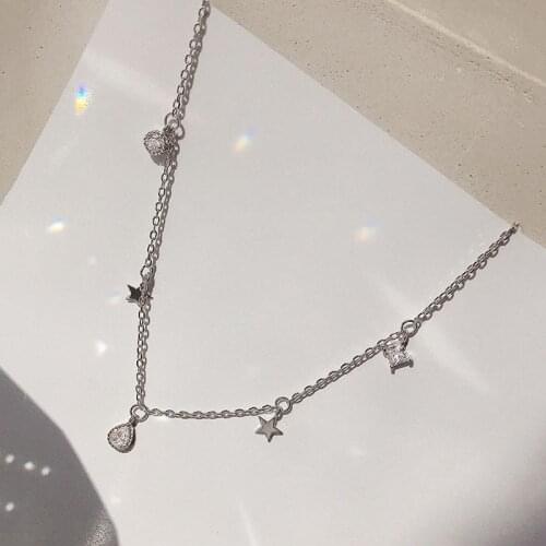 925 Sterling Silver Star Waterdrop Choker Necklace For Women Clavicle Chain Zircon Necklace Party Wedding Jewelry Gifts S-N714