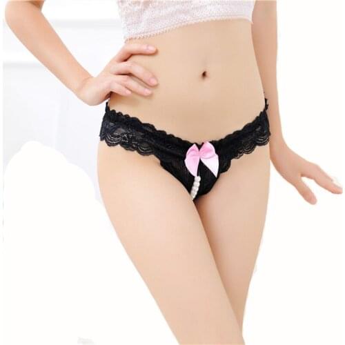 Female Underwear Lace Open crotch Thongs Womens Pants Sexy Pearl G-String Women Crotchless Breathable Sleepwear Summer Cool
