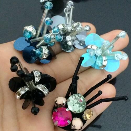 1pc 3D Handmade flowers beaded Patches for clothing DIY sew on sequins rhinestone parches floral embroidered applique patch