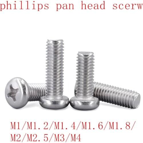 100Pcs 50pcs m1 m1.2 m1.4 m1.6 M2 M2.5 M3 M4 DIN7985 GB818 304 Stainless Steel Cross Recessed Pan Head Screws Phillips Screws