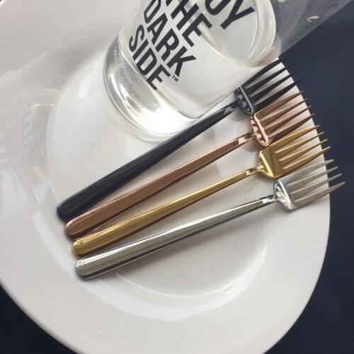 4PCS 18/8 Stainless Steel Dinner Fork Set Korea Colourful Dessert Fork With Long Handle Gold Blue Fork Set for Hotel Party