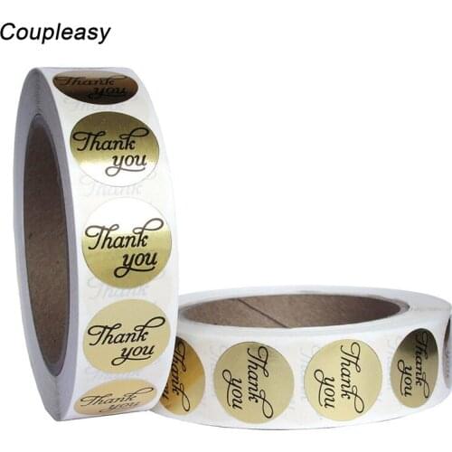 500Pcs/Roll Round Thank You Sticker Gold Sealing Label Handmade Product Packaging Labels Stationery Business Stickers 2.5cm