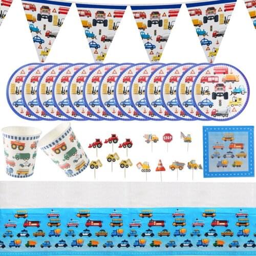 83pc-set Childrens engineering car party birthday party supplies baby showerdecoration construction car disposable tableware