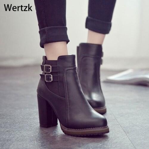Square Heel Ankle Boots Zapatos De Mujer Botas Size 35-43 2018 New Autumn and Winter Boots Button High Heels Shoe Fashion L237