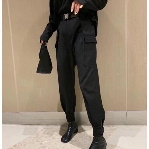 2021 Spring Summer Luxury Collection Casual Cargo Pockets Gothic Street Style High Waist Belted Pants