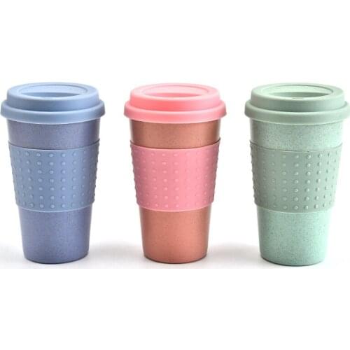 European Water bottle Wheat Straw Fiber Cup Car Silicone Coffee Plastic Personality Mug With Lid Not Hot Non-slip Light Safety