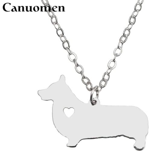 Canuomen Pembroke Welsh Corgi Pendant with Love Heart Stainless Steel Animals Necklaces Pet Dogs for Men and Women Charm Jewelry