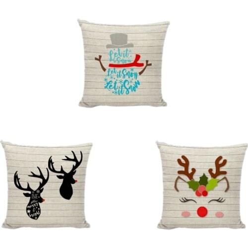 Cushion Covers Celebrating Christmas Snowman Print Elk Car Christmas Tree Throw Pillowcase New Year Family Sofa Chair Decorate