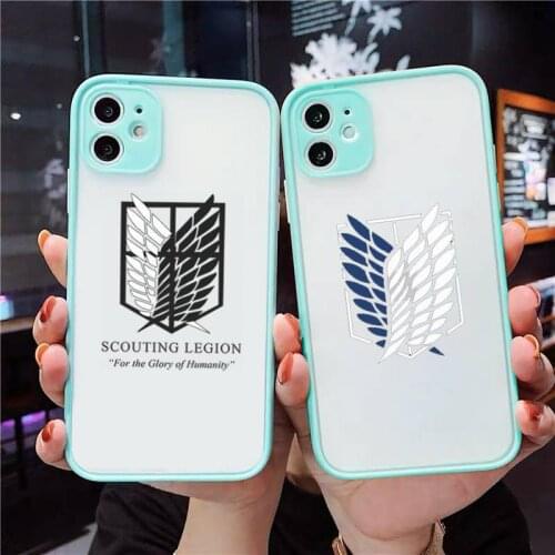 Attack On Titan Japanese Anime Phone Cases Matte transparent For blue iPhone 12 Mini 11 Pro XR XS Max 7 8 Plus X Back Cover