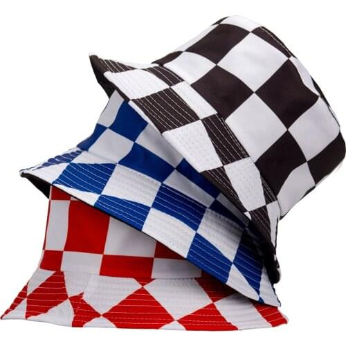 Black and white check fisherman hat ladies outdoor beach hat sun hat sun hat cold hat ladies check double-faced hat