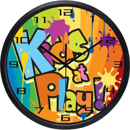 Kids At Play Children Club Party Wall Clock for Children Playground Room, Slient Glass Cover Durable Using