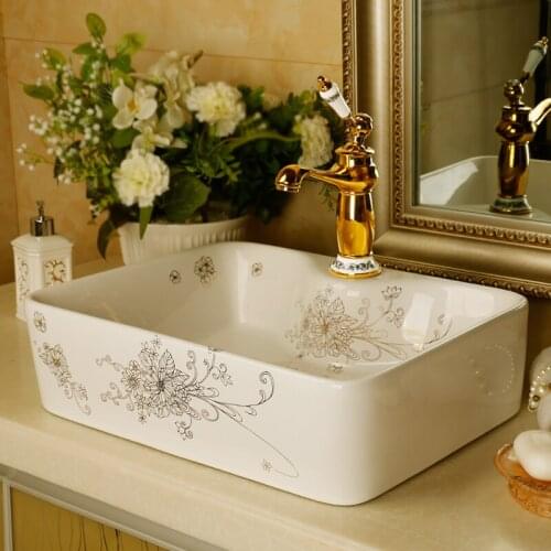 Europe style chinese Jingdezhen Art Counter Top ceramic bathroom sink painted bathroom sink toilet manufacturer rectangle