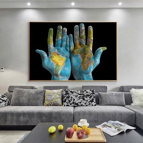 Canvas Painting Prints Poster World Map In Hands Painting Wall Pictures For Living Room Wall Art Modern Home Decor