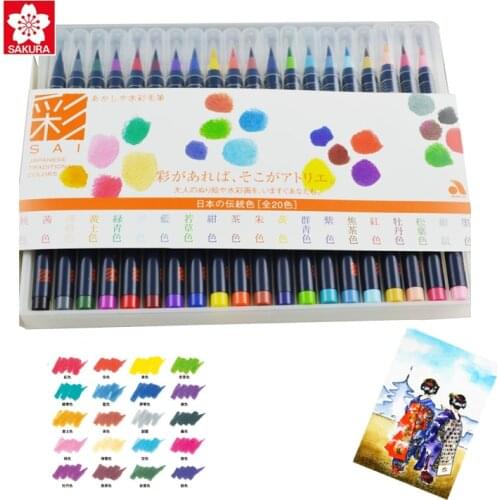LifeMaster Sakura Akashiya Watercolor Brush 20 colors/Set Nylon Soft Brush Calligraphy Pen Painting Supplies