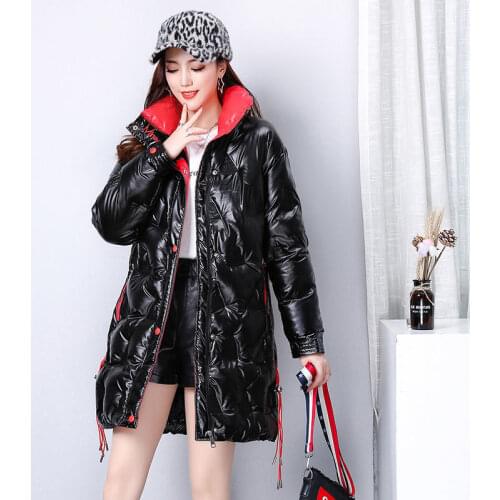 Bright face wash free down cotton padded jacket womens middle and long 2020 new Korean hooded cotton padded jacket
