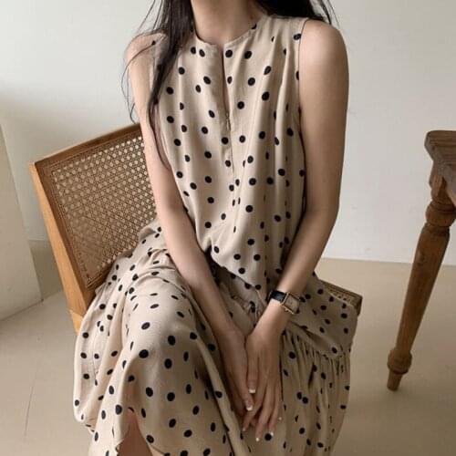 O-Neck Polka Dot Summer Dress Women Vintage Sleeveless ZZipper Loose Long Hliday Dress Korean A Line Elegant Casual Z402