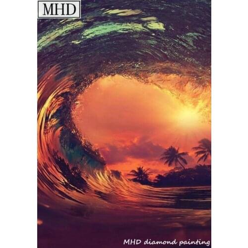 MHD Home Decor diy Diamond Painting Suite Sunset Scenery Ocean Waves Picture Square Drill Full 3D Diamond Mosaic Art Embroidery