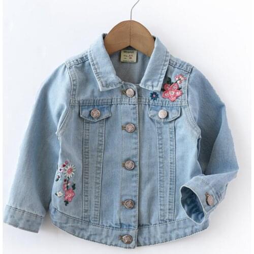 Boutique children Denim Jacket for Girls 2-6 Years Old Children Flower Embroidery Outerwear Fashion Girls Coat Cowboy Outfits