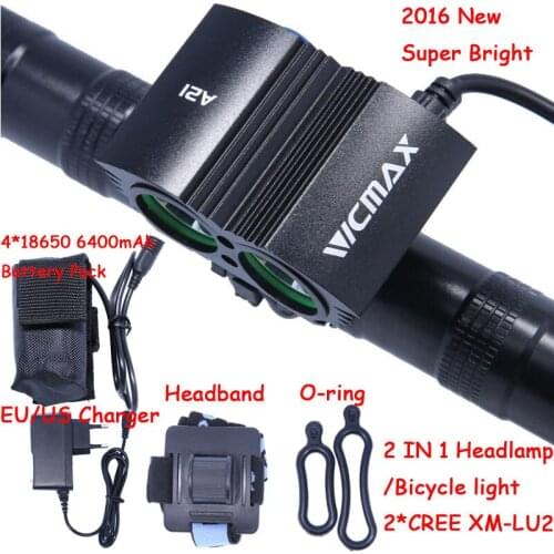 Cycling Bicycle Bike Light headlamp 5000 Lumens Headlight Head Lamp + Battery Pack + Charger 4 Switch Modes 2 x XM-L U2 LED