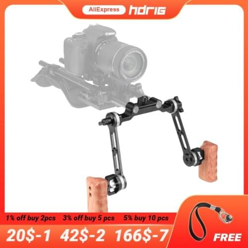 HDRIG Adjustable ARRI Rosette Extension Arm Wood Handgrip Pair with 15mm Railblock Rod Clamp for DLSR Camera Shoulder Rig