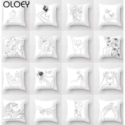 Abstract Line Drawings Simple Geometric Polyester Pillow Cover Portrait Sketch Modern Nordic Decorative Sofa Car Cushion Cover