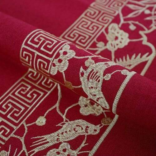 New Chinese Polyester Linen Embroidered Fabrics Embroidered Jacquard Fabric Sofa Cushion Pillow Home Decoration Fabric