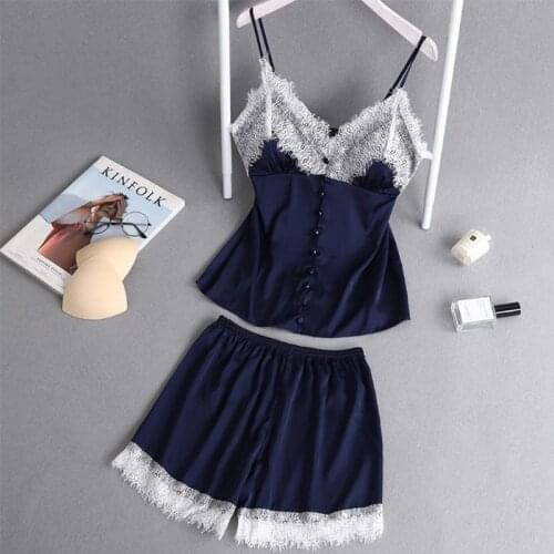 New Products Spring Summer Silk Like Sexy Pajamas Womens Sling Shorts Lace Nightwear Suit Japanese Fashion Home Wear Sleepwear