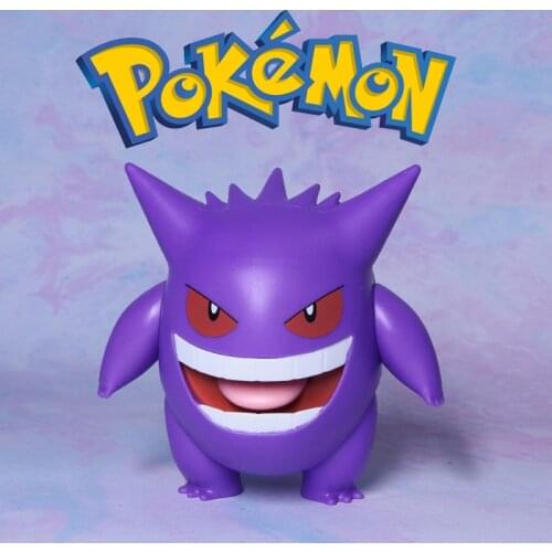 Genuine Bulk TOMY Large Gengar Tongue Out Ash Ketchum Ornament Model Hand-made Pokemon Peripheral Gifts Action Figure