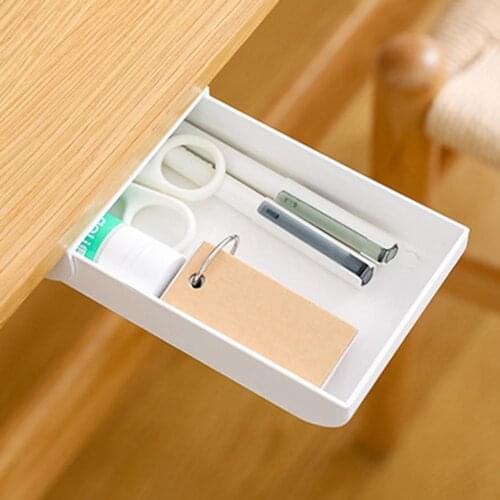 Under Table Hidden Organizer Pen Stationery Storage Box Drawer Pencil Holder