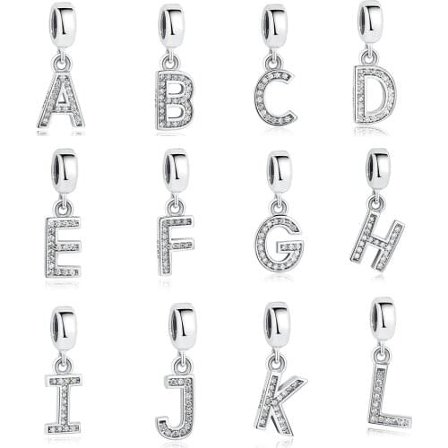 ELESHE Authentic 925 Sterling Silver Alphabet A-Z Pendant Crystal Letter Charms Fit Original Bracelet Necklace Jewelry