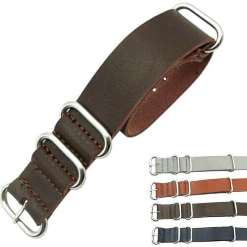 Zulu Leather Watchband NATO Watch Band Strap 18mm 20mm 22mm 24mm Sliver Ring Buckle Men Women High Quality Watch Accessories