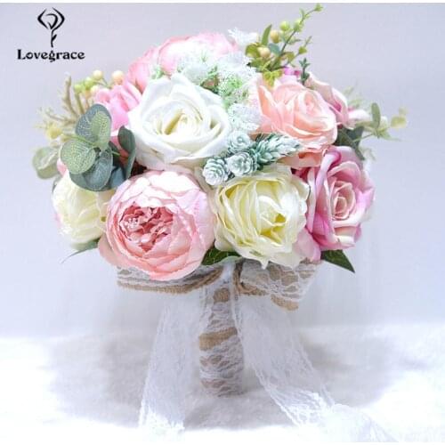 Wedding Flower Bridal Bouquet Silk Rose White Pink Hand Holder Wedding Bouquet Flore for Bridesmaids Wedding Mariage Accessories