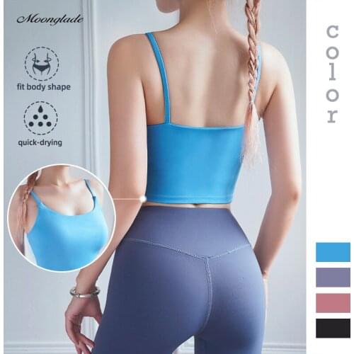 Moonglade Yoga Tops Women Workout Crop Sports Bra Fitness Gym Full-Wrapped U-Neck Shockproof Vest Fake Two-Piece Underwear