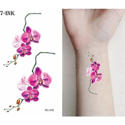 Waterproof Temporary Tattoo sticker Rose red Phalaenopsis flower tatto stickers flash tatoo fake tattoos for women lady