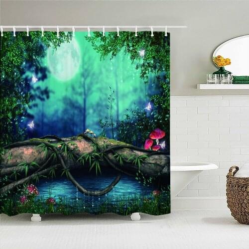 Fantasy Forest Scenery Shower Curtains Waterproof Polyester Cartoon Dream Flowers Bath Curtain Bathroom Bathtub Decor With Hooks
