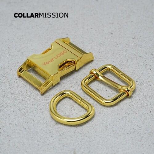 Yellow Gold engraving Buckle (Metal Buckle+ Adjust Buckle+ D Ring ) For Backpack Webbing Dog Collar Bag DIY 20mm Accessory