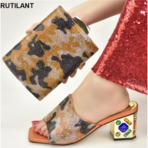 2021 African New Arrival Nigerian Italian Design Colofur Decoration Ladies Shoes and Bag Set for Party Wedding Open Toe Shoes