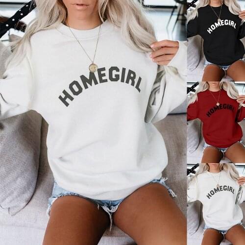 HOMEGIRL Letter Print Women Fashion Long Sleeve Hoodie Sweatshirt Harajuku Jumper Hooded Pullover Tops Casual Loose White Coat