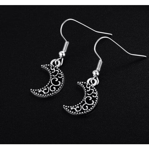 Trendy Vintage Moon Shape Dangle Earrings for Women Girl Retro Drop Earrings Cute Small Object Earring Jewelry Bijoux