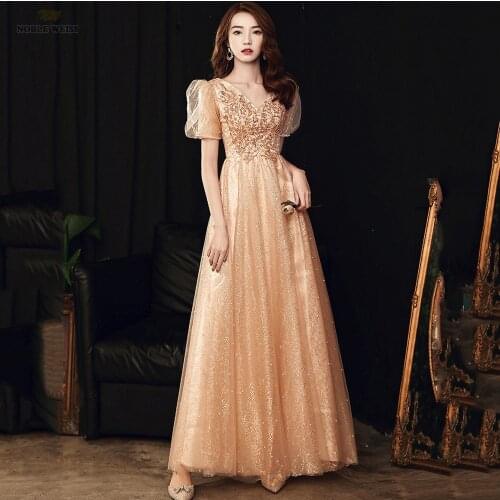 Prom Dresses V-Neck Evening Dresses Ankle-Length Dresses Woman Party Night A-Line Prom Dress