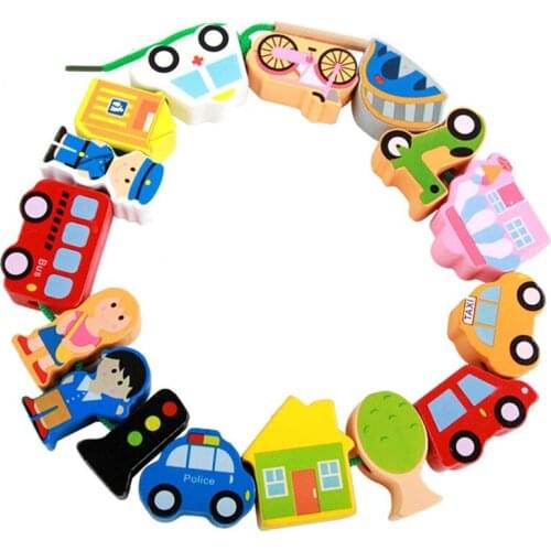 1 Set Wooden Car Farm Animal Block stringing beaded Toys For Children Learning & Education Colorful Products Kids Toy