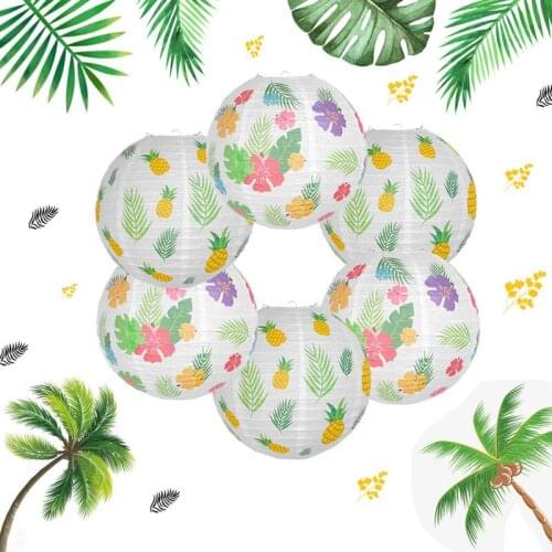 1pc 30cm Flower Leaves Pinapple Pattern Round Paper Lantern For Wedding Summer Beach Birthday Luau Hawaiian Party Decor Supplies