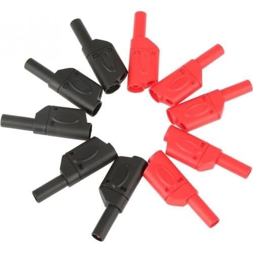 10Pcs 4mm Red/Black Banana Plugs Safety Insulated Stackable Banana Plug Connection for welding