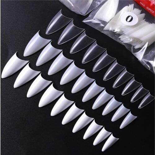 100 bags/lot 500 Sharp Ending Clear French Acrylic Nail Art Tips Stiletto False Nails Manicure Tool Salon Tips Wholesale A0024XX